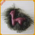 Cute design alpaca pattern mongolian lamb fur keychain with real leather bag charm accessory